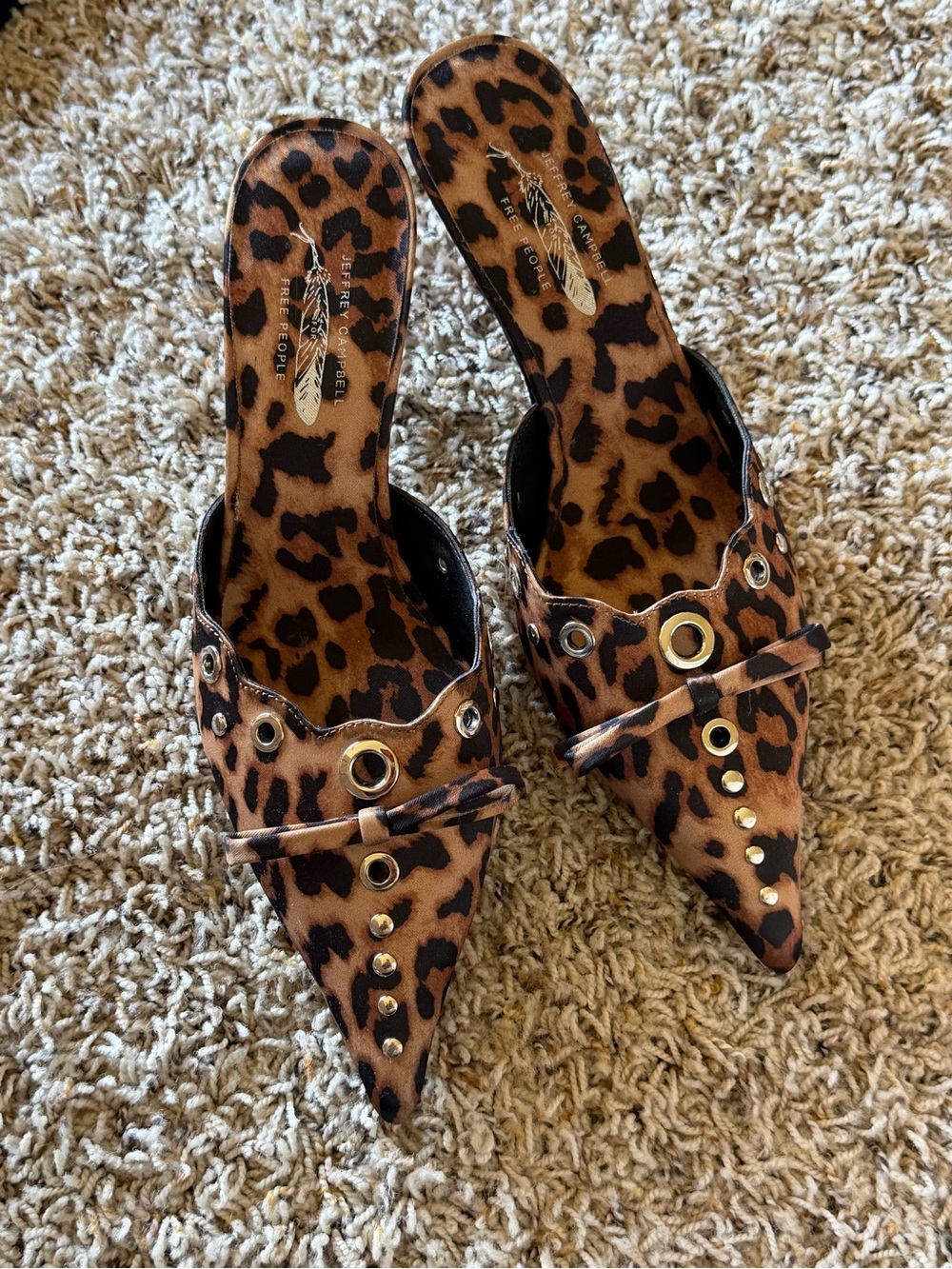Free People Leopard Print Pointed Slip-On Mules in Brown and Black